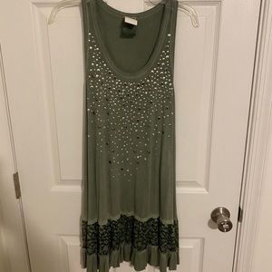 Embellished Olive Green Dress with Lace